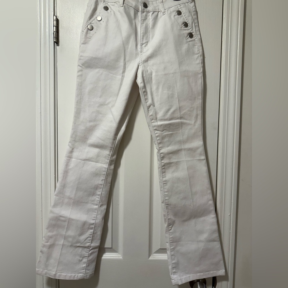 White Flared Pants with Button Details